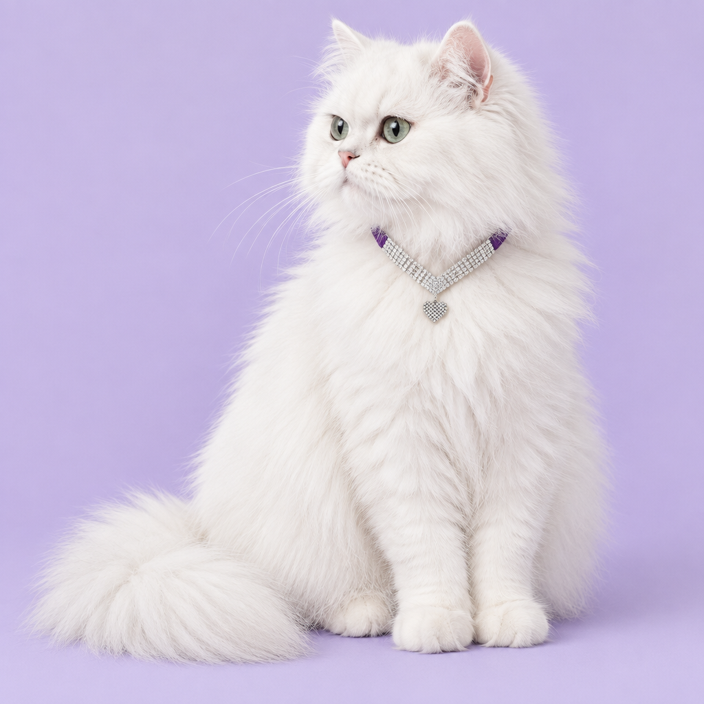 White Persian seated with the compact V below the throat