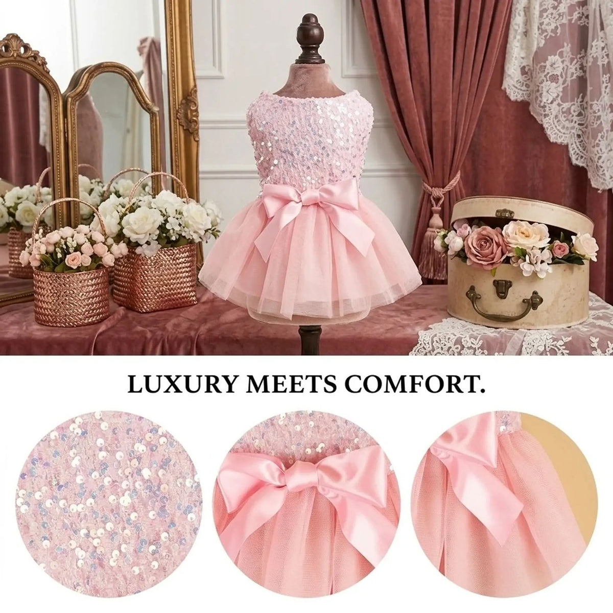 Pink Sequin & Tulle Dress for Dogs & Cats
