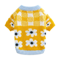 Yellow daisy knit pet sweater without a mannequin on a square white background