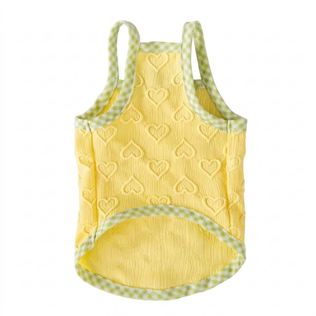 Yellow heart-textured garment underside on a bright white square background