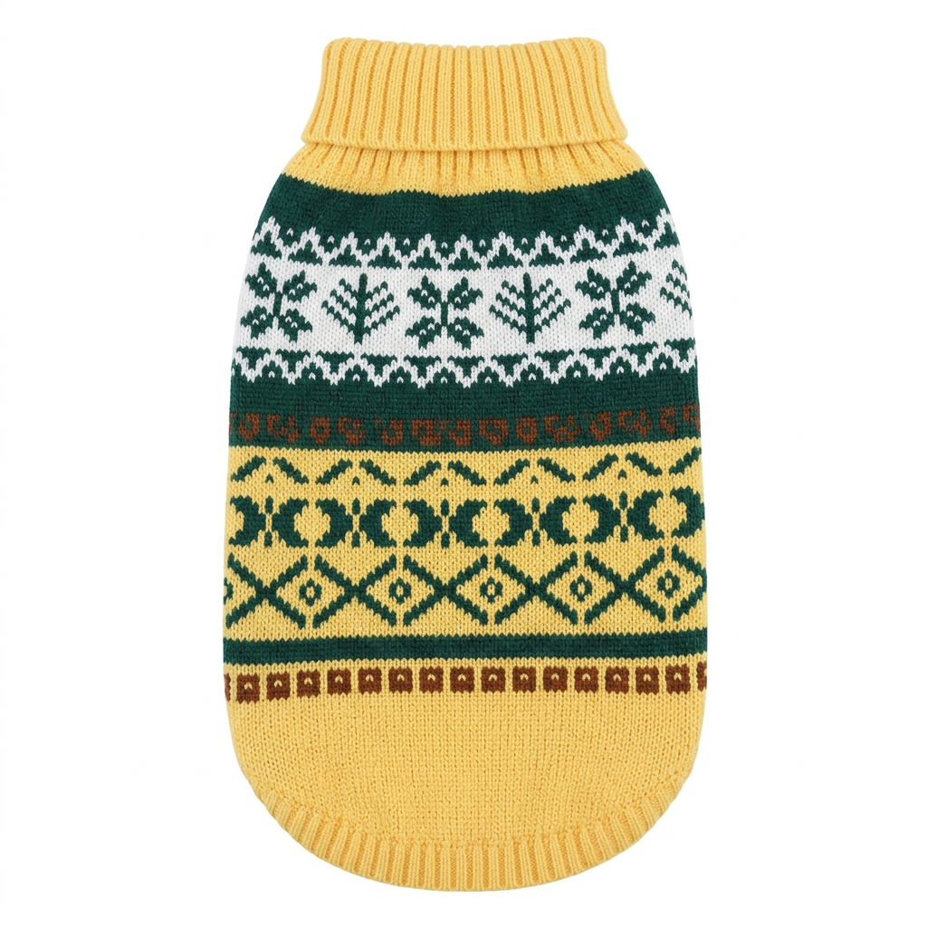 Yellow sweater matched to the reference sweater’s shape and size on a square white background